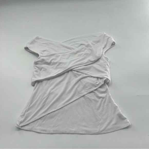Theory Tops - Theory Wrapped Top Short Sleeve Knit Shirt Ribbed Viscose White